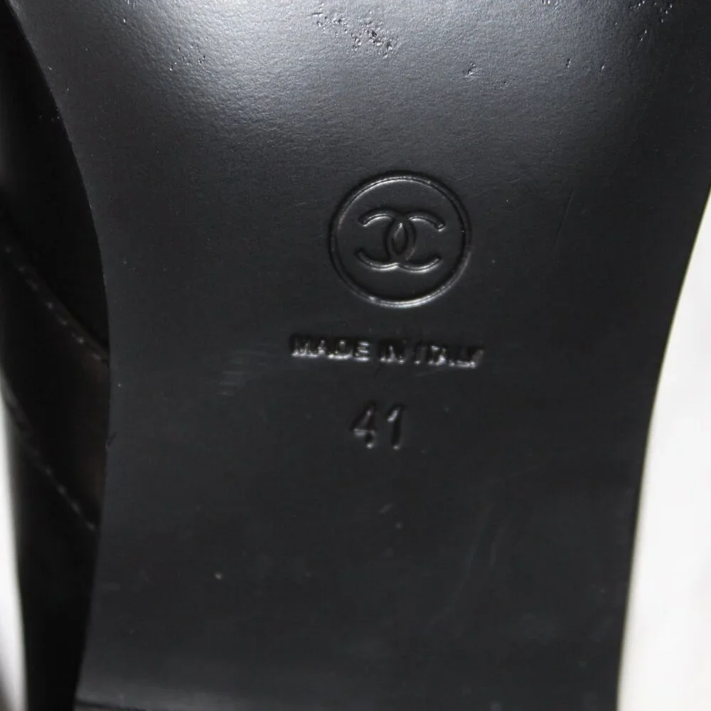 CHANEL Black Leather Mary Jane Flats with Gold CC Accent - Picture 11 of 16